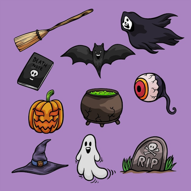 Ręcznie narysowany zestaw wektorowych elementów halloween