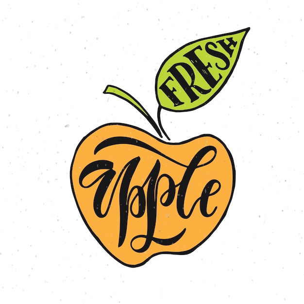 Ręcznie Naszkicowane świeże Jabłko Napis Typografia Rolnicy Na Rynku żywności Ekologicznej Sok Z Produktów Naturalnych