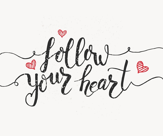 Plik wektorowy ręcznie naszkicowany tekst e follow your heart jako logotyp walentynkowy i ikona walentynki