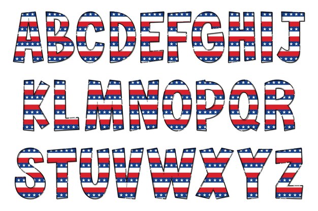 Ręcznie Robione Litery Amerykańskiej Flagi Kolor Kreatywnej Sztuki Projektowania Typograficznego