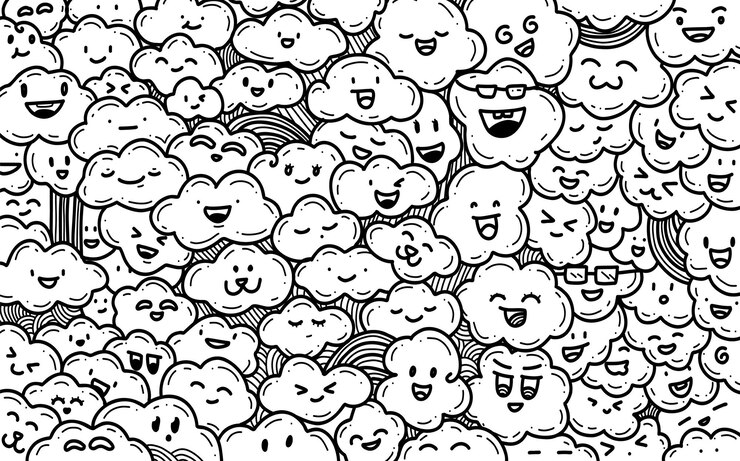 Wektor ręcznie rysować doodle kreskówka zabawna śliczna chmura ilustracja do dekoracji tła