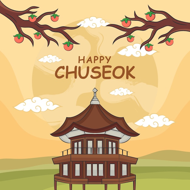 Ręcznie rysować koncepcję festiwalu chuseok. ilustracja