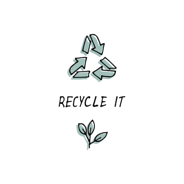 Plik wektorowy ręcznie rysować logo lub godło szablon znak - symbol recyklingu z liściem - koncepcja zrównoważonego rozwoju. wycena ochrony środowiska..