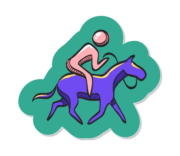 Plik wektorowy ręcznie rysowana ikona jazdy konnej w ilustracji wektorowych stylu naklejki