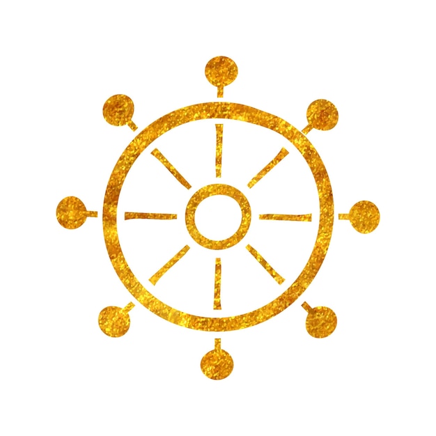 Plik wektorowy ręcznie rysowana ikona koła kierownicy statku w ilustracji wektorowych tekstury złotej folii