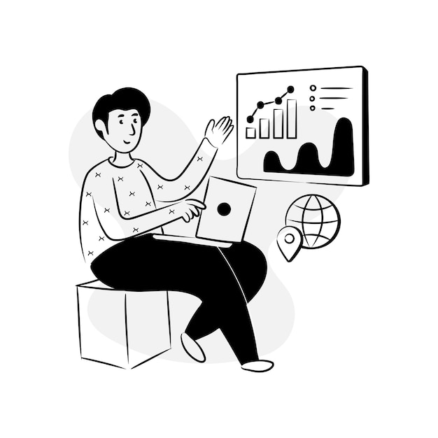 Ręcznie rysowana ilustracja danych online przedstawiająca analitykę witryny