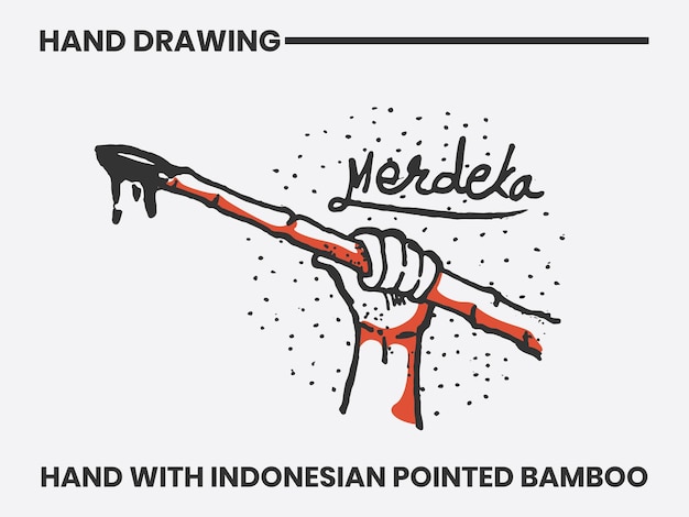 Ręcznie Rysowana Ilustracja Dłoni Ze Spiczastym Bambusem W Dniu Niepodległości Indonezji 17 Sierpnia