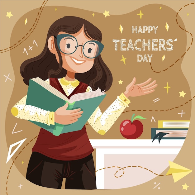 Plik wektorowy ręcznie rysowana ilustracja dnia nauczyciela