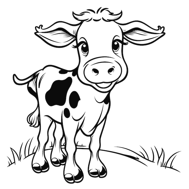 Ręcznie Rysowana Ilustracja Konturu Zwierząt śliczne Krowy Do Kolorowania Dla Dzieci