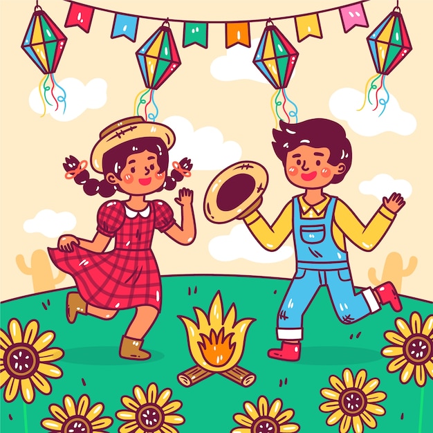 Plik wektorowy ręcznie rysowana ilustracja na brazylijskie obchody festas juninas