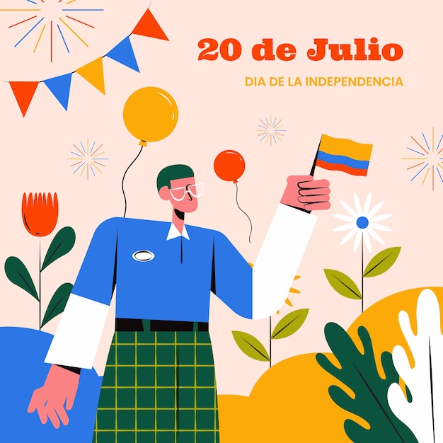 Plik wektorowy ręcznie rysowana ilustracja na obchody dnia niepodległości kolumbii