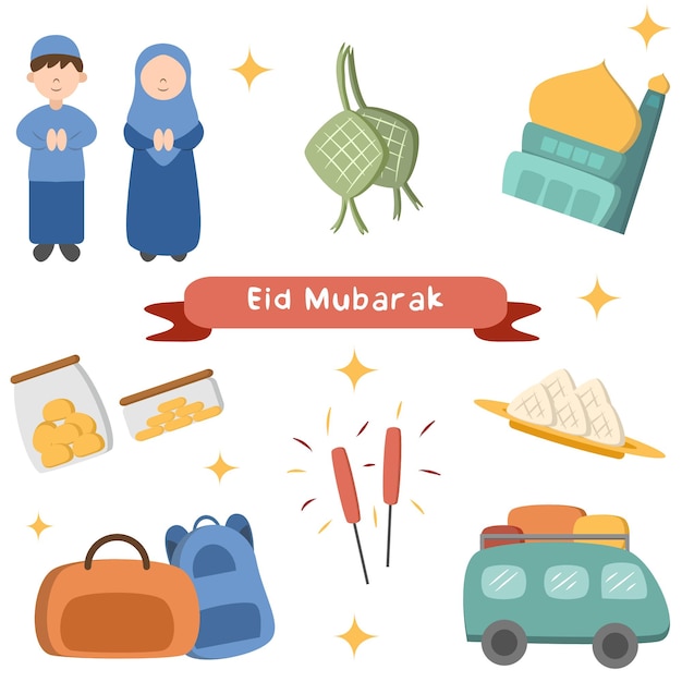 Ręcznie rysowana kolekcja clipartów eid mubarak