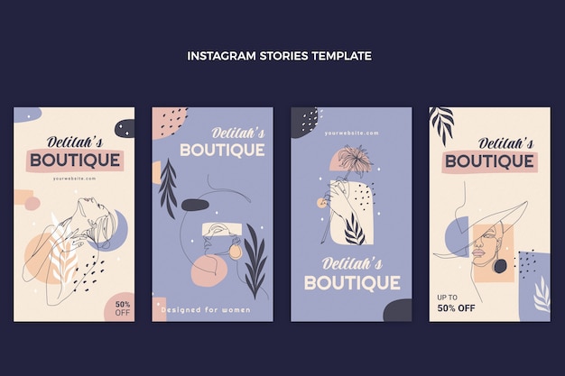 Ręcznie rysowana kolekcja historii butiku na instagramie