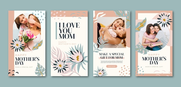 Ręcznie rysowana kolekcja opowiadań na instagram dzień matki