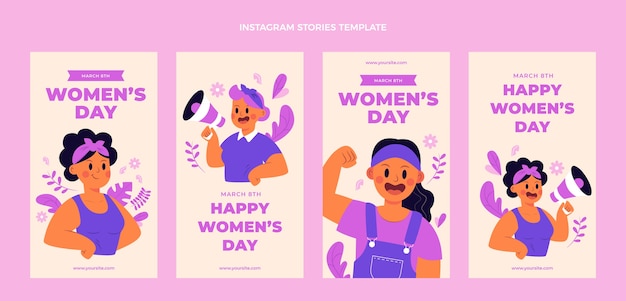 Plik wektorowy ręcznie rysowana kolekcja opowiadań na instagramie z okazji międzynarodowego dnia kobiet