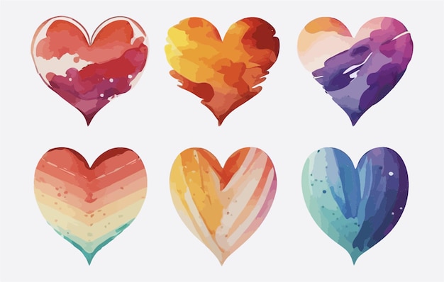 ręcznie rysowana kolekcja serc miłości w stylu przypominającym akwarele. ilustracja