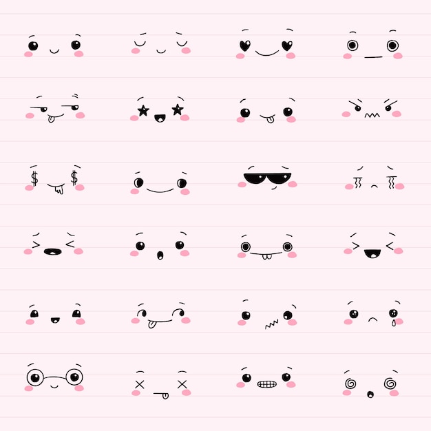 Ręcznie rysowana kolekcja twarzy kawaii