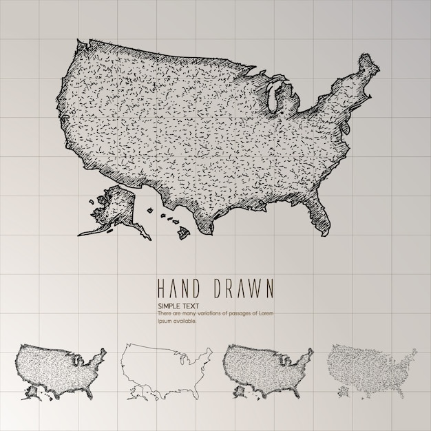 Plik wektorowy ręcznie rysowana mapa ameryki.