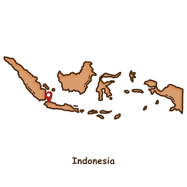 Ręcznie Rysowana Mapa Indonezji Z Brązowym Kolorem Nowoczesna Prosta Linia Cartoon Design