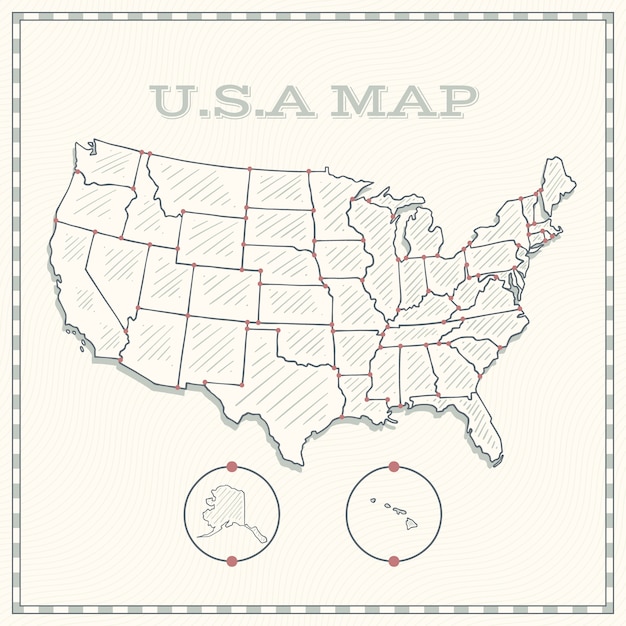 Plik wektorowy ręcznie rysowana mapa konturowa usa