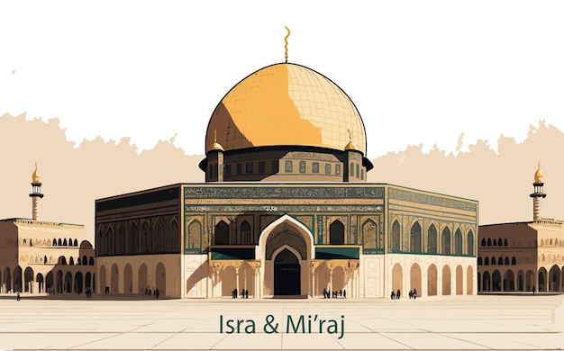 Plik wektorowy ręcznie rysowana płaska ilustracja al aqsa, tło isra miraj