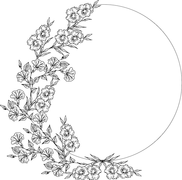 Plik wektorowy ręcznie rysowana ramka wektorowa wieniec kwiatowy z liśćmi na ślub i wakacje