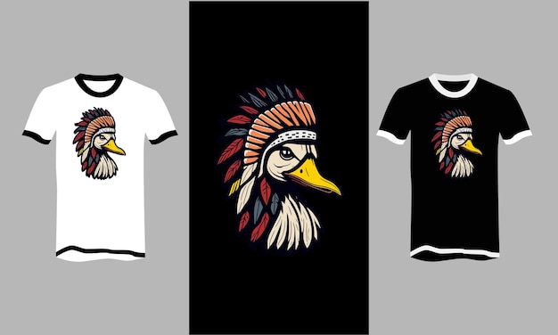 Ręcznie Rysowana Twarz Kaczka Native American Indian Stroik Tshirt Projekt