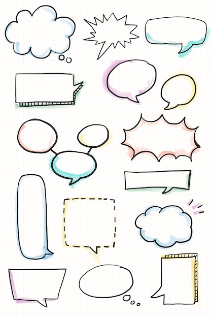 Ręcznie rysowane bąbelek mowy doodle element wektor zestaw