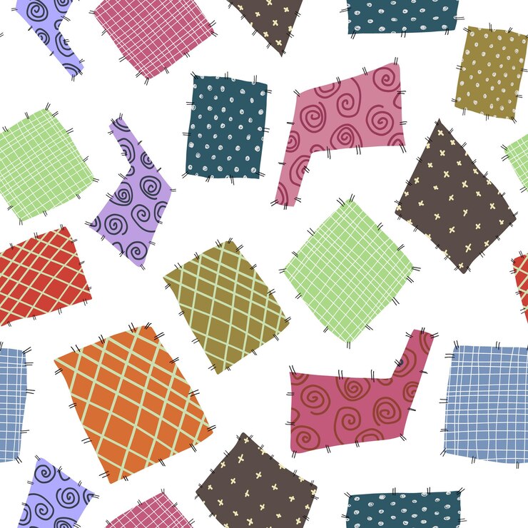 Wektor ręcznie rysowane biały patchwork do szycia doodle streszczenie bez szwu. śliczne wzory wektorowe na papier, tkaniny