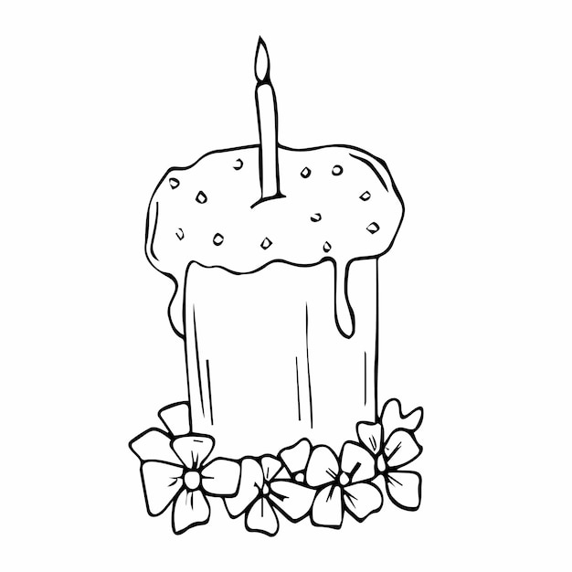 Ręcznie Rysowane Ciasto Wielkanocne, Chleb. Ciasto Wielkanocne Naklejki Czarny Kontur. Doodle Ilustracji Wektorowych W ładny