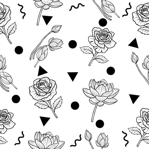 Ręcznie Rysowane Czarno-biały Kwiat Liście Naturals Na Białym Tle Czarny Botaniczny Grafik Losowy Czarny Obiekt Ilustracja Biały