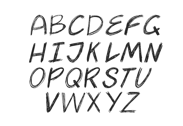 Ręcznie Rysowane Czarny Alfabet łaciński Ilustracja Wektorowa Na Białym Tle