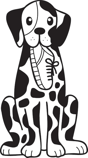 Ręcznie rysowane dalmatyńczyk trzymając buty ilustracja w stylu doodle