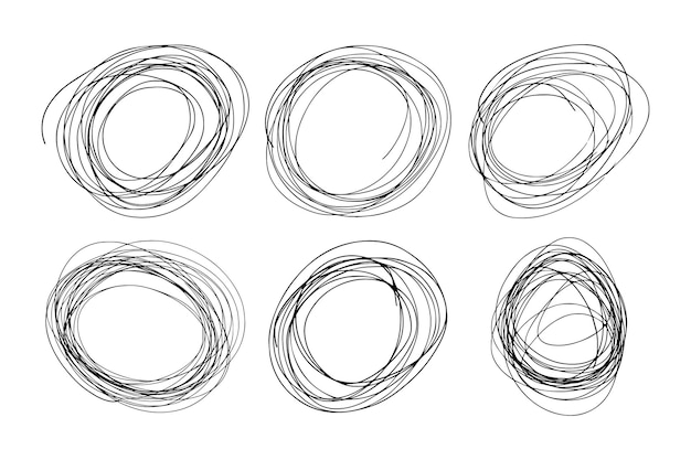 Ręcznie rysowane doodle atrament chaos koło zestaw Różne rodzaje ręcznie rysowane okrągłe ramki