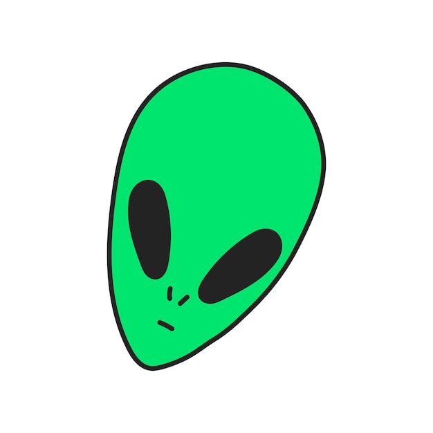 Ręcznie rysowane doodle element w modnym stylu lat 90. 2000. Głowa obcego na białym tle.