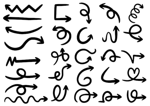 Ręcznie rysowane doodle elementów projektu. Ręcznie rysowane strzałki, ramki, obramowania, ikony i symbole. Elementy infografiki stylu kreskówki.