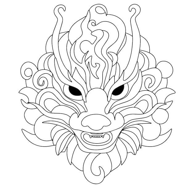 Plik wektorowy ręcznie rysowane doodle głowa smoka zarys głowy smoka maska smoka ilustracja wektorowa