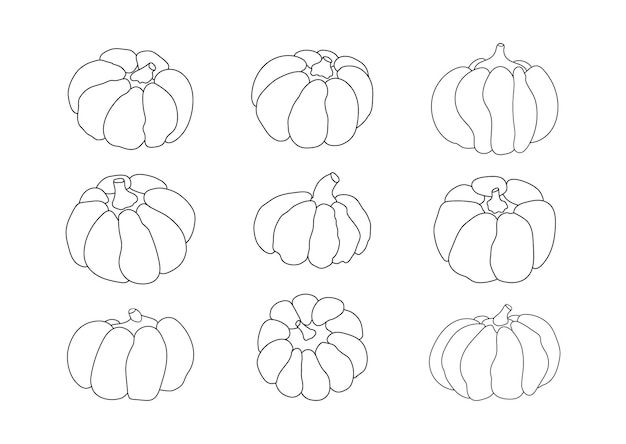 Plik wektorowy ręcznie rysowane doodle różne dynie zestaw zestaw prostych dyni konspektu izolowany na białym tle