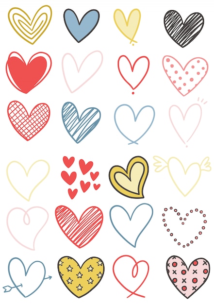 Ręcznie rysowane doodle serce kolekcja