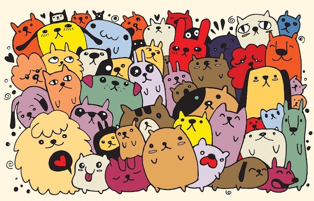 Ręcznie rysowane doodle zestaw śmieszne psy