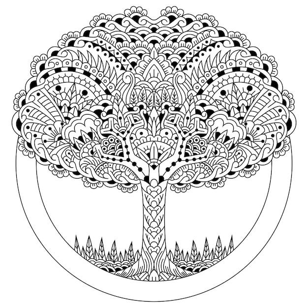 Ręcznie Rysowane Drzewa W Stylu Zentangle