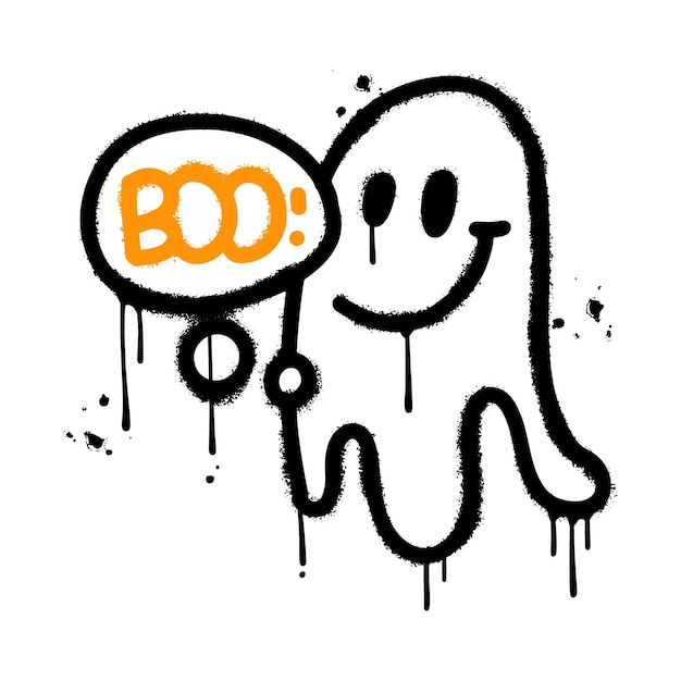 Ręcznie Rysowane Duch Ze Słowem Boo W Bańce Teksturowane Elementy Graffiti Urnab Na Halloween Projekt Druku Plakat Baner Okładka Zaproszenie Naklejka Tshirt Spryskana Ilustracja Wektorowa