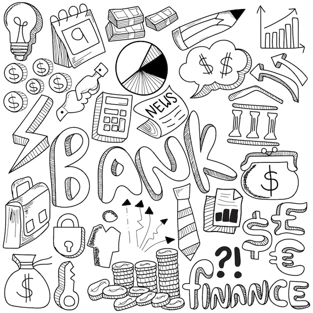 Ręcznie Rysowane Elementów Doodles Bankowości I Mediów Strategii