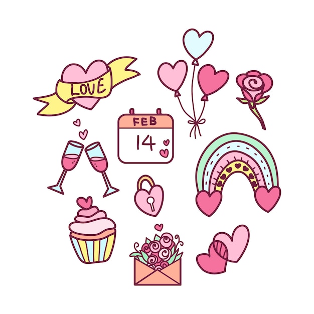 Ręcznie rysowane elementy doodle walentynki