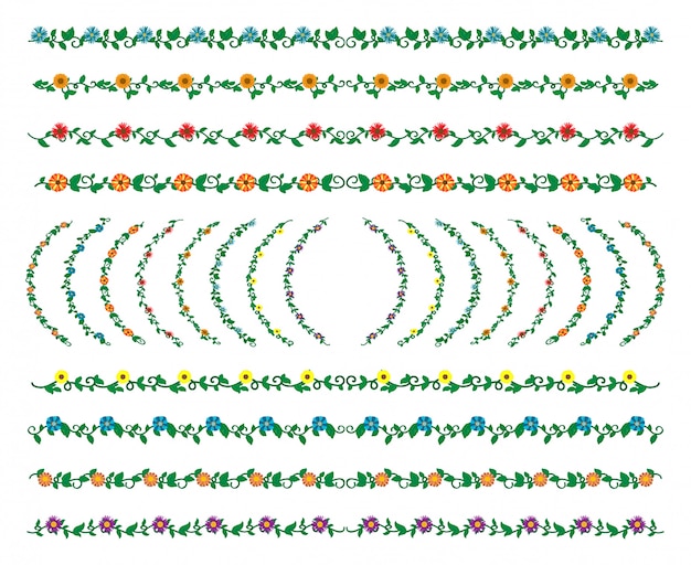 Ręcznie Rysowane Elementy Granic Zestaw Kolekcja, Kwiatowy Wirować Ornament Wektor