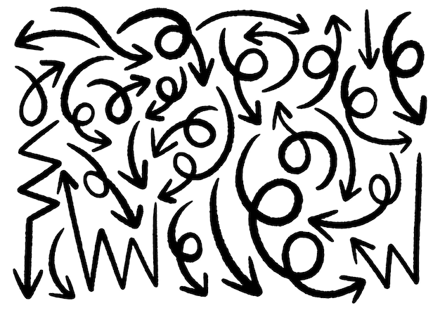 Ręcznie rysowane elementy projektu doodle. Ręcznie rysowane strzałki, ramki, obramowania, ikony i symbole. Elementy infografiki stylu kreskówki. białe tło.
