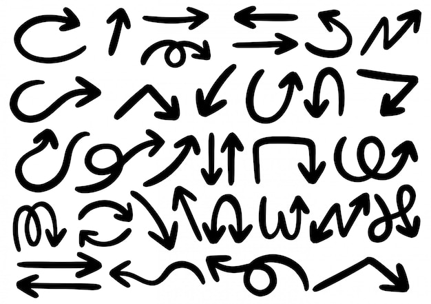 Ręcznie rysowane elementy projektu doodle. Ręcznie rysowane strzałki, ramki, obramowania, ikony i symbole.