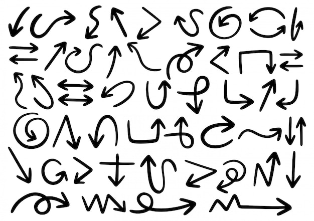 Ręcznie rysowane elementy projektu doodle. Ręcznie rysowane strzałki, ramki, obramowania, ikony i symbole.