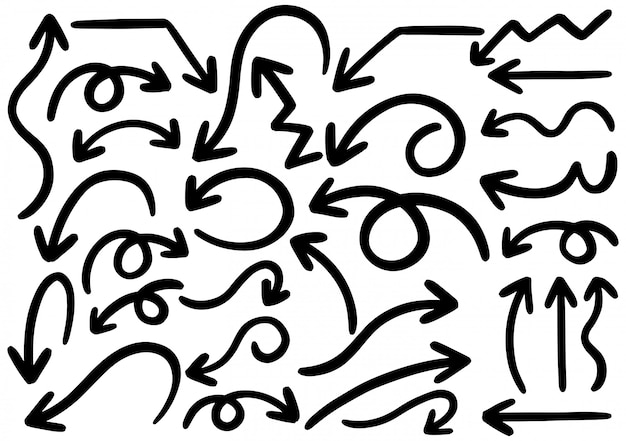 Ręcznie rysowane elementy projektu doodle. Ręcznie rysowane strzałki, ramki, obramowania, ikony i symbole.