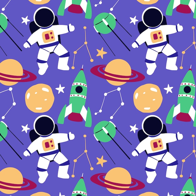 Ręcznie rysowane elementy przestrzeni bez szwu deseń Przestrzeń tła Przestrzeń doodle ilustracji Ilustracja wektora Jednolite wzór z rakiet kosmicznych kreskówki planety gwiazdy slogany
